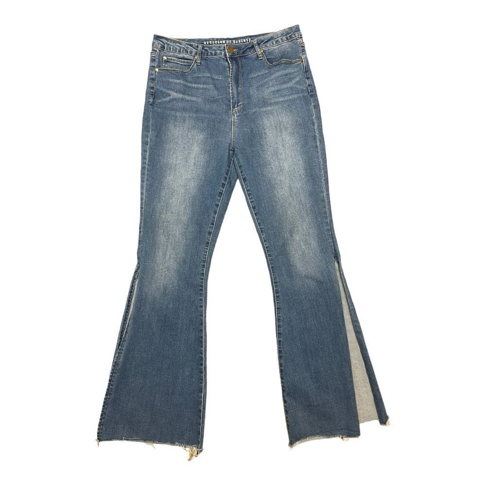 Articles of Society High Waist Wide Leg Split Hem Blue Jeans Size 13 Stretch EUC